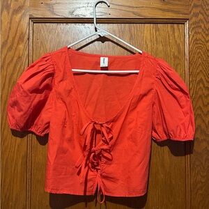 Abound Red Tie-Front Puff Sleeve Crop Top